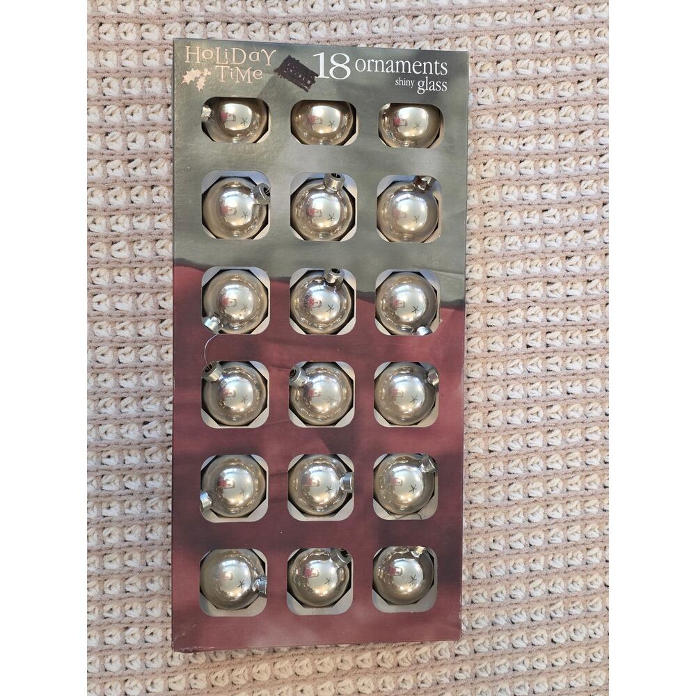 VTG Walmart Holiday Time Light Gold Glass Ornaments Made in the USA Set of 18 2"